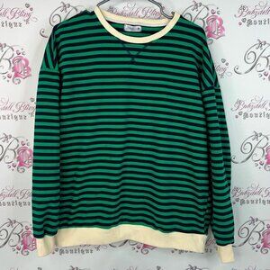 Jtaisc sweater pull over Classic Striped Crewneck Sweater in Green and Black